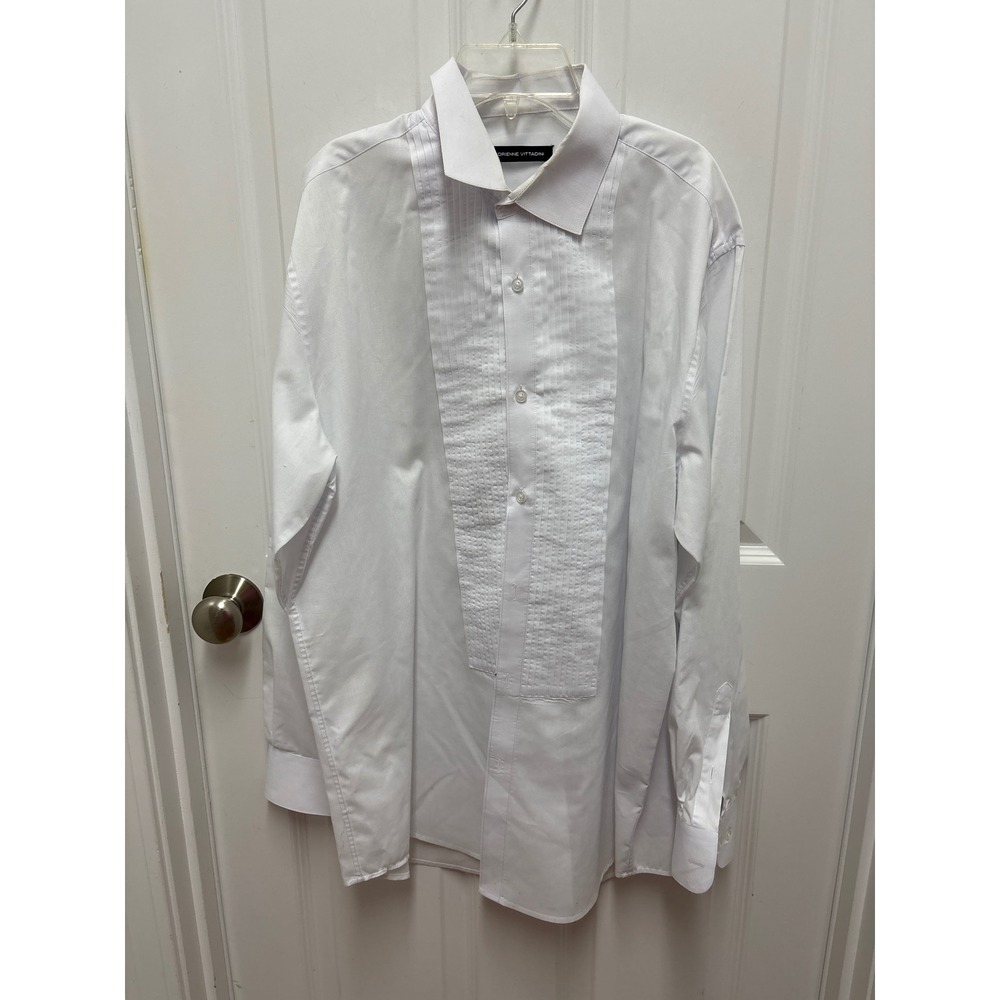 Adrienne Vittadini White Pleated Bib Tuxedo Shirt Mens Large 16-16.5 34/35